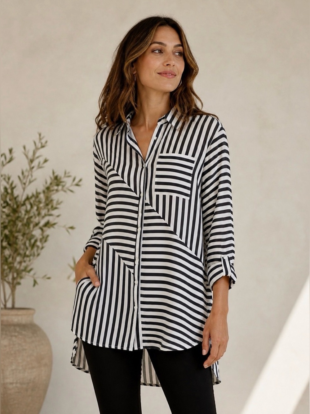 🎬 Chico's Mixed Stripe Tunic Blouse 🎬